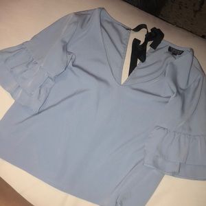 TOPSHOP : BABY BLUE BLOUSE W TIE BACK